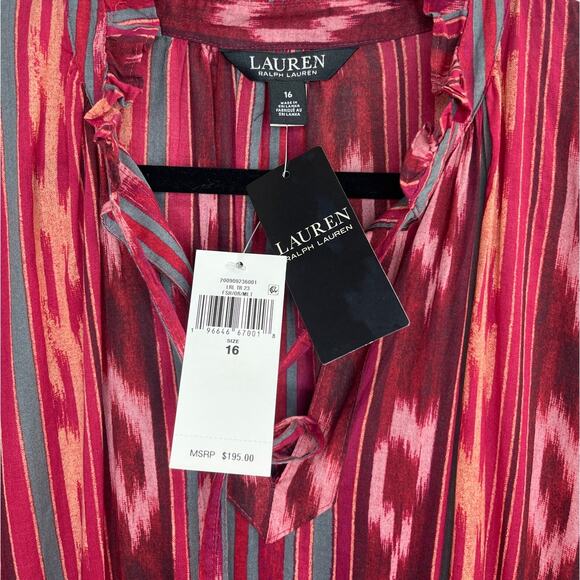 NWT Lauren Ralph Lauren Geo-Stripe Belted Cotton Voile Dress Women’s Size 16 - Picture 8 of 12